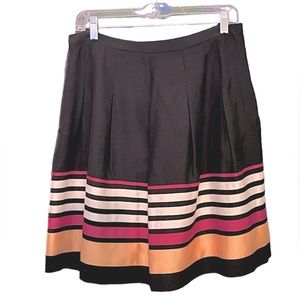 J. McLaughlin Black A-Line Skirt with Multicolor Stripes